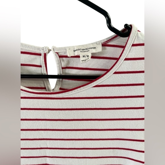 Beach lunch lounge cotton short sleeve red striped mini dress - Picture 2 of 4
